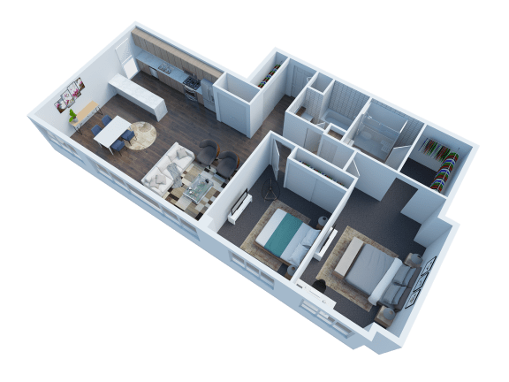 a floor plan of a two bedroom apartment at The View, Los Angeles, CA