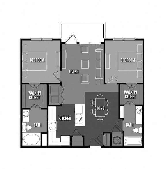 A 3D floor plan of a small apartment with a kitchen, living room, and bathroom.