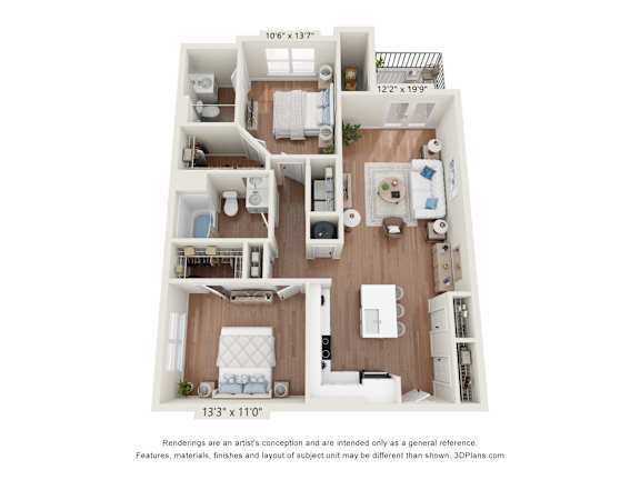 A 13'x11' room with a 10'6'x13'7' room above it.
