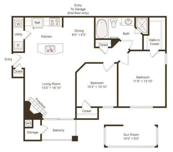 A black and white floor plan of a house with labeled rooms.