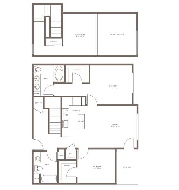 A floor plan of a house with a living room, kitchen, and bathroom.