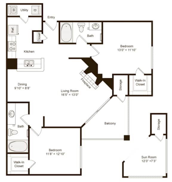 A black and white image of a floor plan for a home.