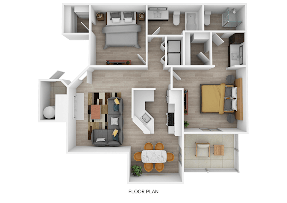 Floor Plan  A floor plan of a house with a living room, dining room, kitchen, and bedrooms.