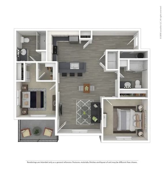A floor plan of a house with a kitchen, living room, and two bedrooms.