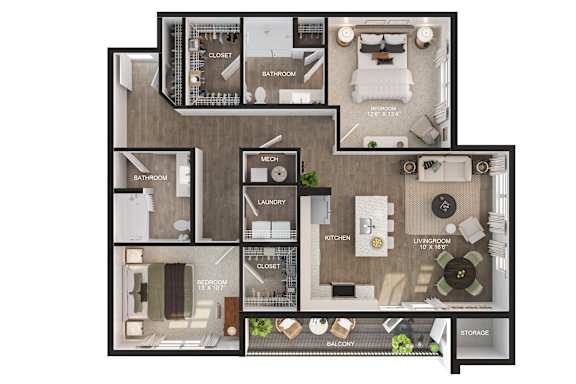 A floor plan of a house with labeled rooms such as Bedroom 1 and Bathroom.