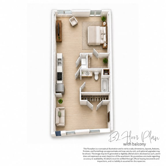 A 32-foot plan of a house with a balcony.