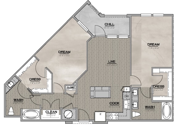 B3 1206 sf Floor Plan