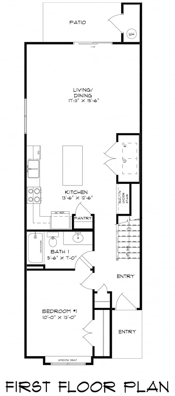 A black and white image of a first floor plan for a house.