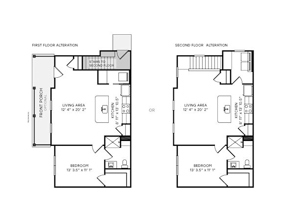 A floor plan shows two different layouts for a two-story home.