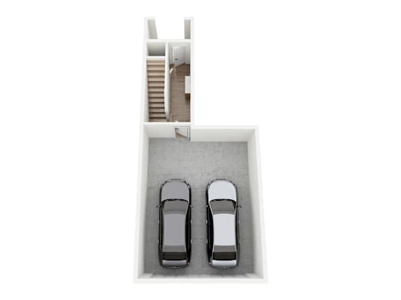 Two cars are parked in a white parking space.