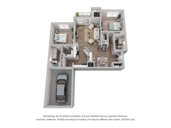 Floor Plan  a stylized floor plan with a car in the garage
