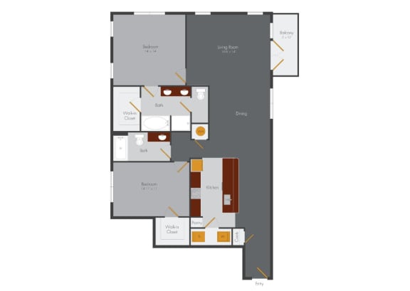a floor plan of an apartment with a bedroom and a living room