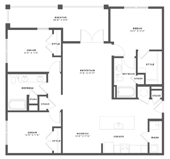 A black and white image of a house floor plan with rooms labeled.