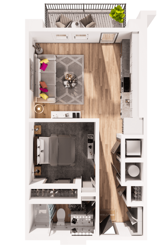 a floor plan of a house with a bedroom and a living room