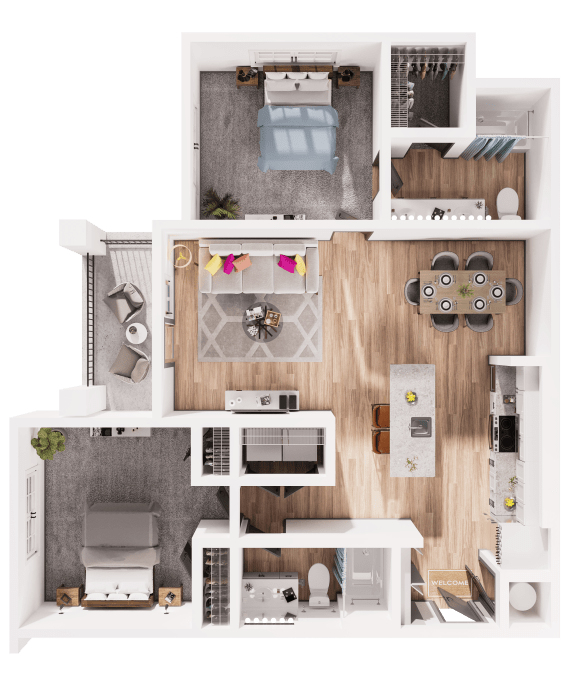 a 3d drawing of the interior of a house with a bedroom and living room