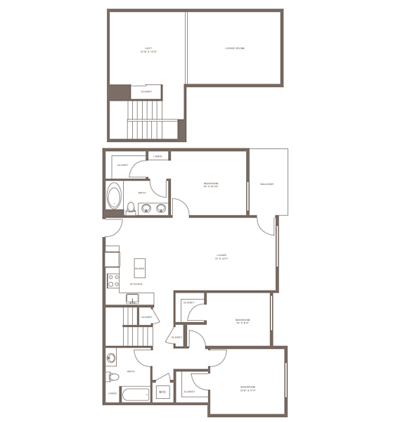 A black and white floor plan of an apartment.
