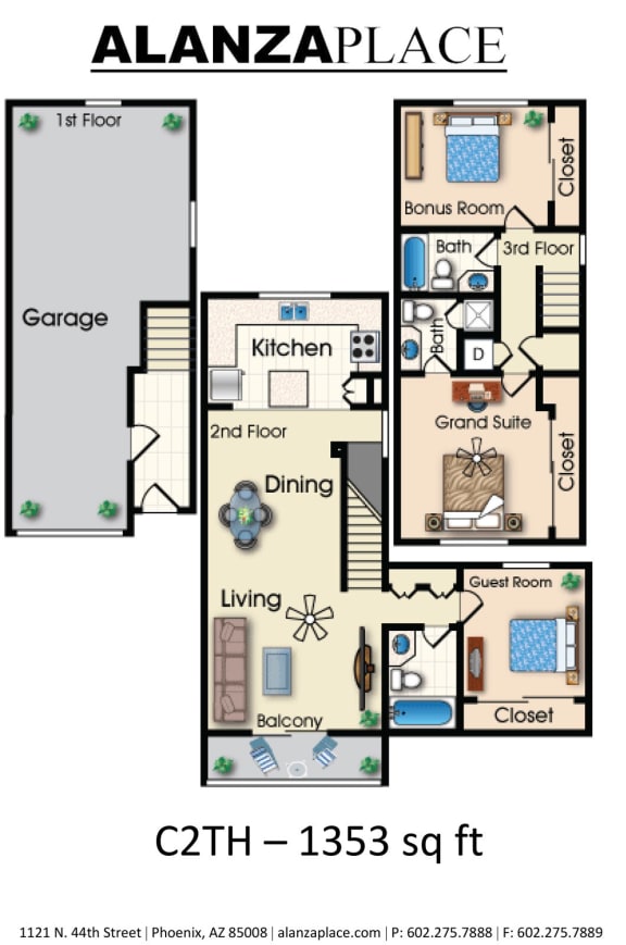 Three bedroom three bathroom Floor plan Three bedroom three bathroom Floor plan at Alanza Place, Phoenix, Arizona