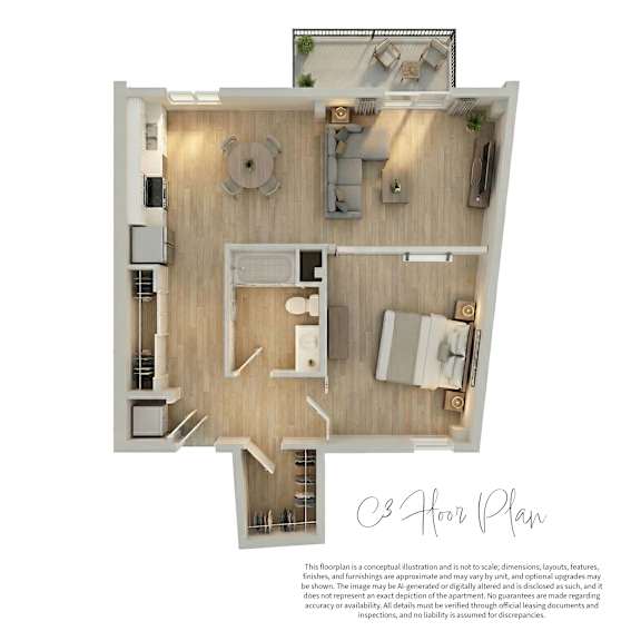 A C3 Floor Plan shows a layout with a living room, kitchen, and two bedrooms.