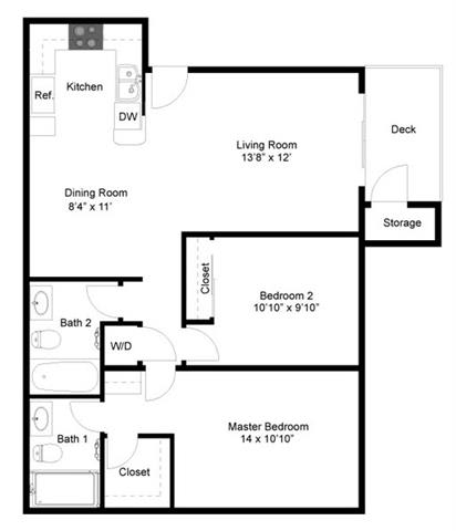 Two Bedroom Floor Plan  at Central Park, La Mesa, 91942