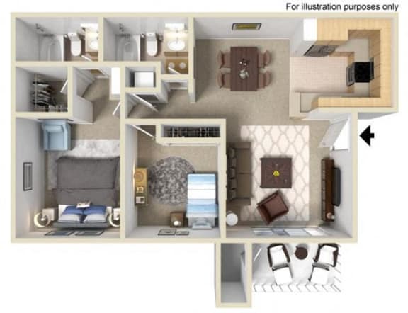 Floor Plan  Saint Tropez Floorplan Two bedroom Two Bath at Central Park, La Mesa, CA