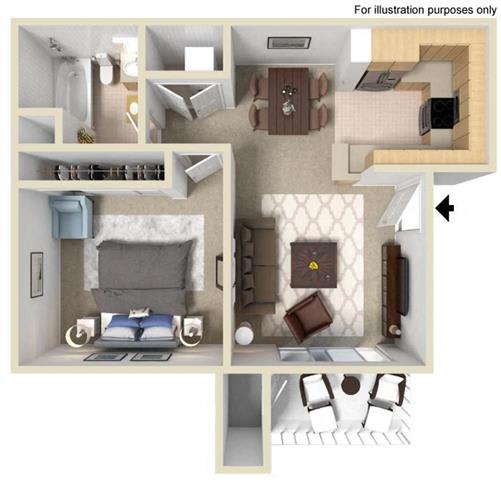 Floor Plan  Saint Auban Floorplan One Bedroom One Bath at Central Park, La Mesa, 91942