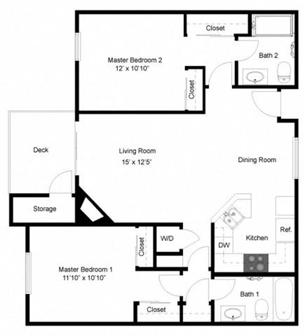 Saint Tropez Floorplan Two bedroom Two Bath at Central Park, La Mesa, CA