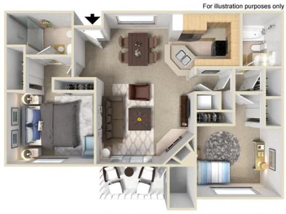 Floor Plan  Saint Tropez Floorplan Two bedroom Two Bath at Central Park, La Mesa, 91942