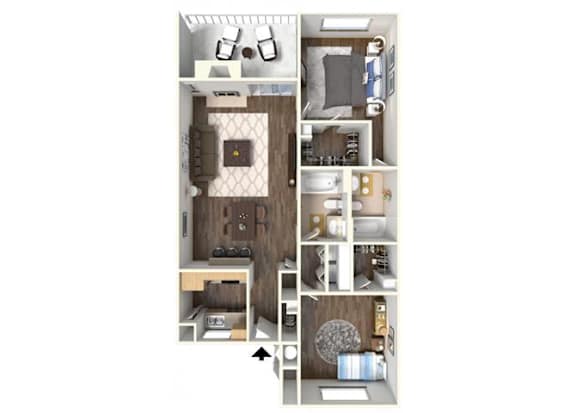 Floor Plan  A diagram of a small apartment with a kitchen, living room, and bathroom.