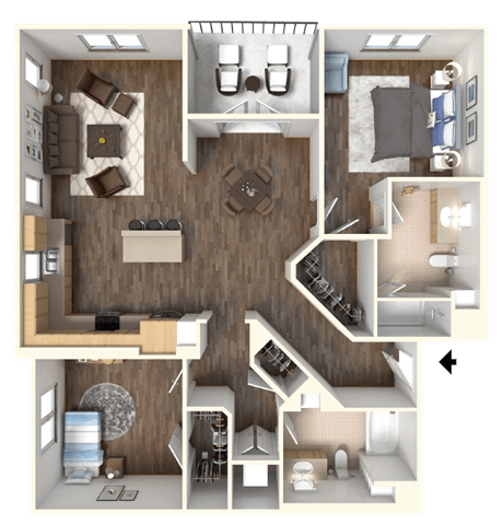Sola 2 Bedroom and Balcony Floorplan at Sola, California