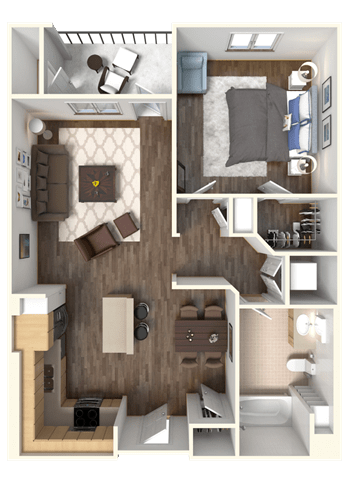 Floor Plan  Sola 1 Bedroom and Balcony Floorplan at Sola, San Diego