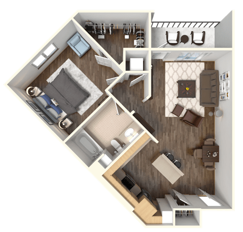 Sola 1 Bedroom and Balcony Floorplan at Sola, San Diego, CA 92130