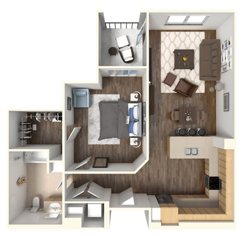 Sola 1 Bedroom and Balcony Floorplan