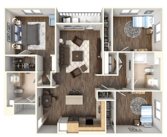 Sola 3 Bedroom and Balcony Floorplan at Sola, San Diego, 92130