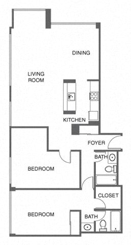 a floor plan of a house with a kitchen and a living room