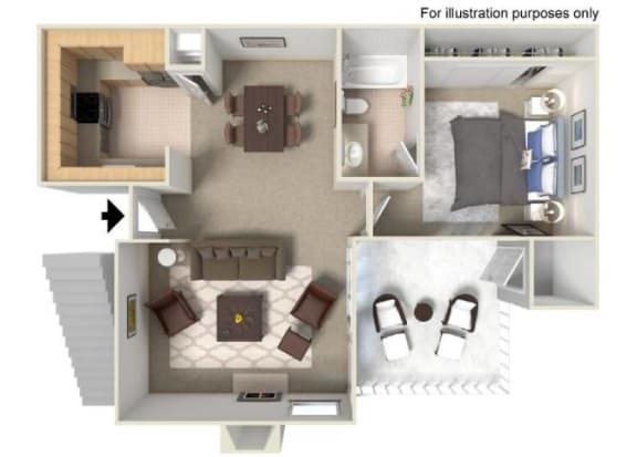 Floor Plan  1 Bedroom 1 Bathroom Floorplan at Shadowridge Woodbend Apartments in Vista, CA