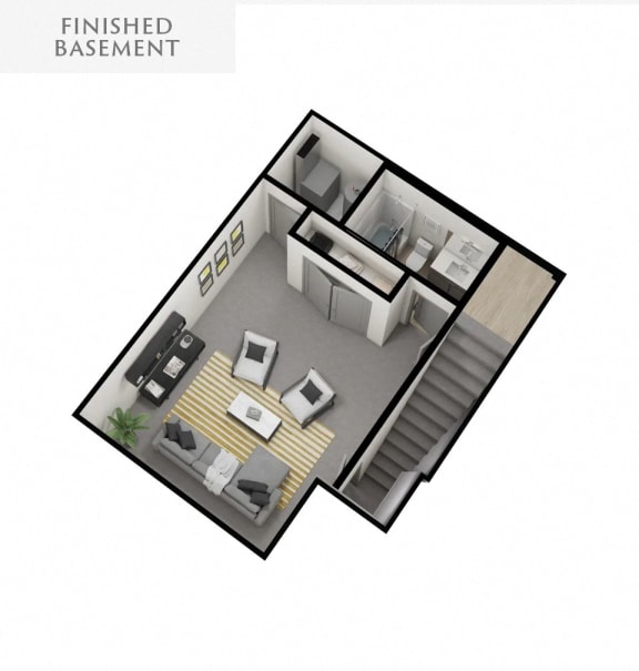 a 3d floor plan of a small apartment