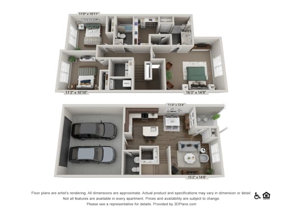 Floor Plan  a 3d floor plan of a 3 bedroom apartment