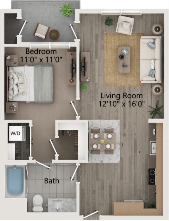 the floor plan of mercifully appointed living room and bedroom