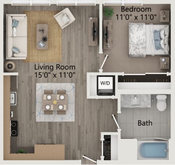 the floorplan of a living room with a bedroom and a bathroom