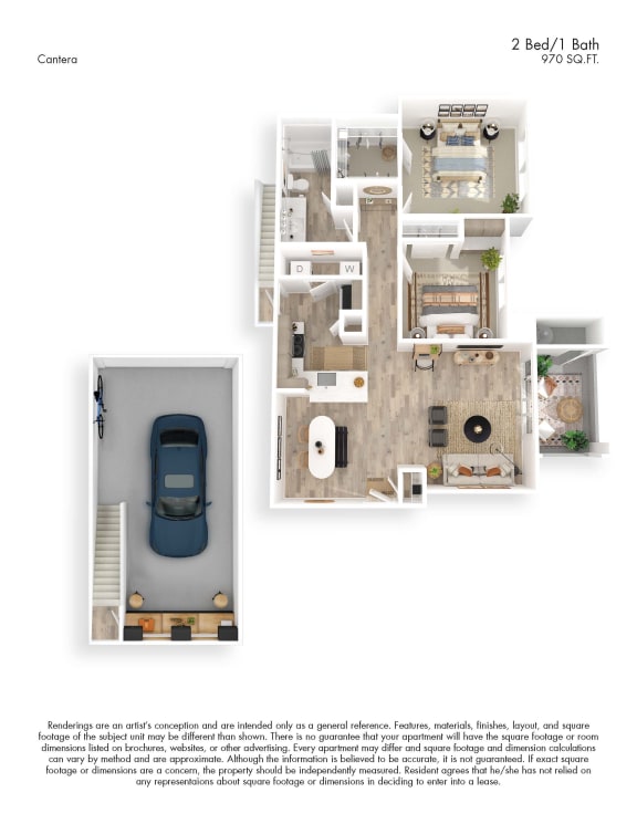 Two Bedroom One Bath Premium B1 Garage