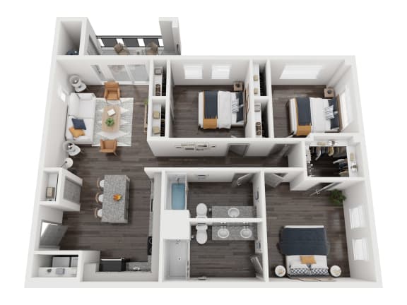 C1 3 bedroom floor plan 1212 square feet