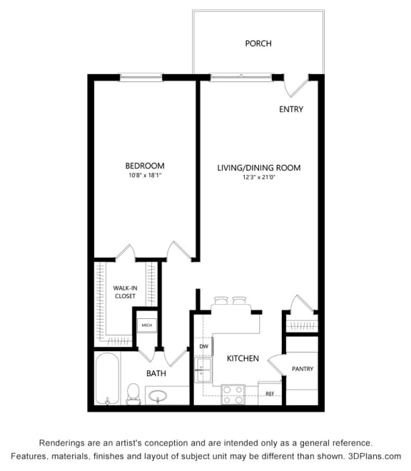 Floor Plan  1x1 Floor Plan  at Castilian Apartments, Orlando, FL