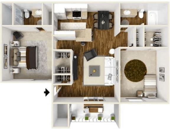 A series of images showing different views of a small apartment layout.