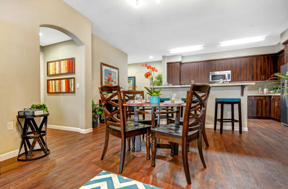 Wood-Style Vinyl Plank Flooring with tables and chairs