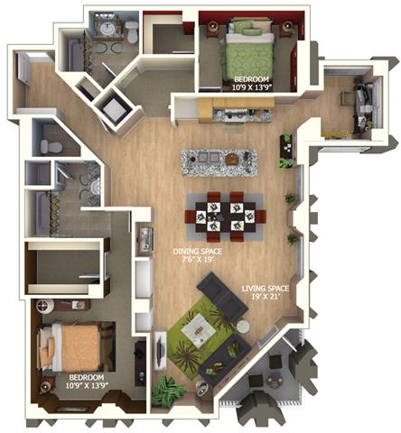 E1 Floor Plan E1 Floor Plan at 1600 Glenarm Place, Denver, CO, 80202