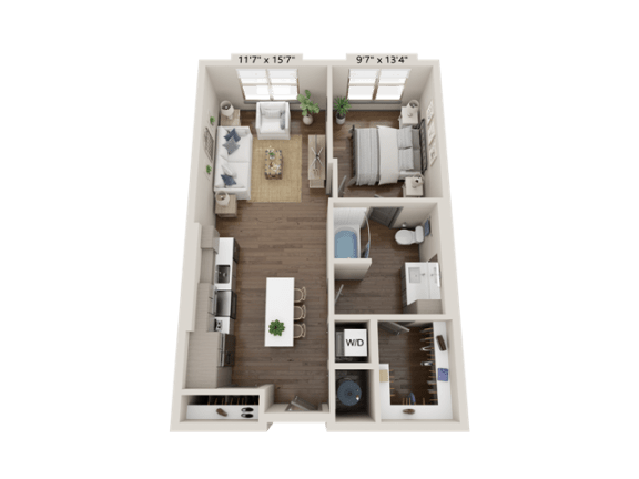 Floor Plan  A3 One Bedroom Floorplan  at Novus, Colorado