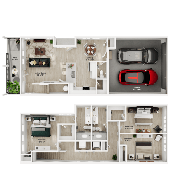 a floor plan of a house with a car and a bedroom