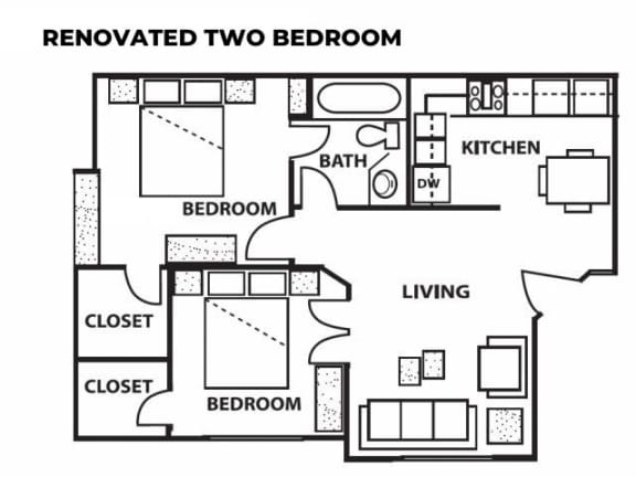 a floor plan with two bedrooms and a bathroom