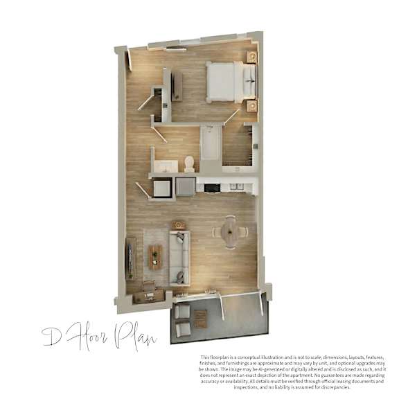 A floor plan of a one bedroom apartment.