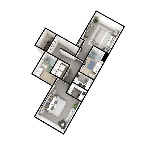 a 3d floor plan of a bedroom house